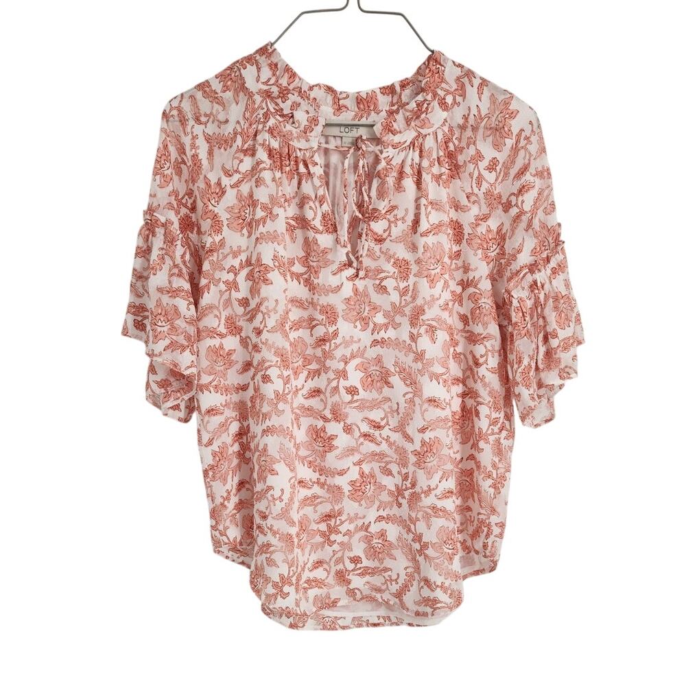 Loft Floral Short Sleeve Flowy Top Womens Size Extra Small XS